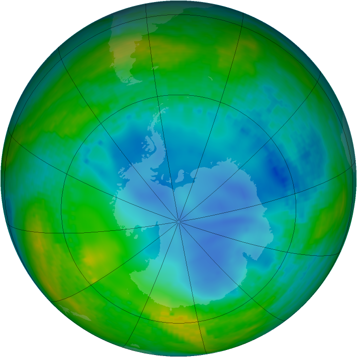Antarctic ozone map for 20 July 2003